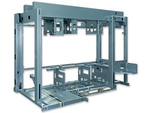 Schweisskonstruktion Maschinengestell; Blechteile und Profile lasergeschnitten, zusammengeschweist, mechanisch bearbeitet und lackiert